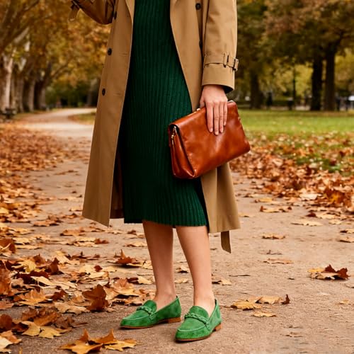 Image of MOOMMO Women Comfortable Suede Loafer Flats Round Closed Toe Slip On Penny Loafers Knitted Strap Oxford Loafer Shoes for Office Ladies Work Daily Casual Club Driver Flats Spring Elegant 4-11 M US