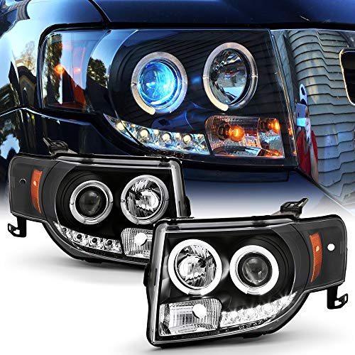 ACANII - For 2008-2012 Ford Escape LED Halo Black Housing Projector Headlights Headlamps Driver & Passenger Side
