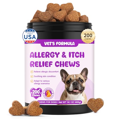 200 PCS Dog Allergy Chews for Itchy Skin & Paws, Seasonal Allergies, Dog Allergy Relief Chews with Omega 3 Fish Oil, Turmeric, Colostrum, Probiotics | Immune, Skin & Coat, Digestive Support