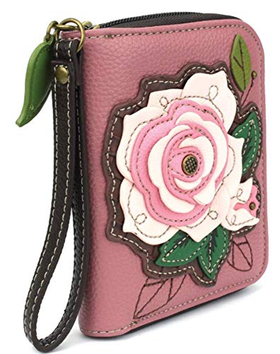 Chala Handbags- Zip Around Wallet, Wristlet, 8 Credit Card Slots Sturdy Coin Purse For Women (Pink Rose) #TOP1