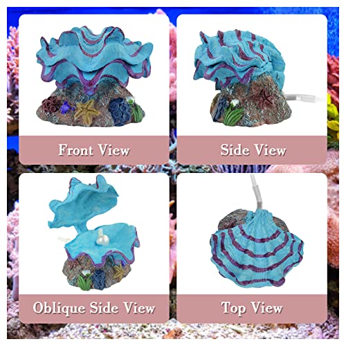 FuninCrea Shell Aquarium Air Bubbler Decorations Resin Fish Tank Bubbler Ornaments Simulation Scallop Pearl Air Stone Fish Tank Decorations Fish Tank Landscaping Ornaments (Blue) - Image 3