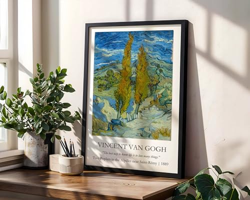 Image of Waltractive Vincent Van Gogh Paintings Framed Poster with Beautiful Quotes - Available in 33x22 and 48x33 CM - Classic Art Poster with sleek Black Frame - Elegant Home and Office Decor (Two Poplers in the Alpilles, 9x13 Inch, Framed)