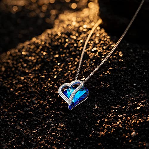 Sumonyo Love Heart Pendant Necklaces For Women Crystals Jewelry Gifts For Women Her Girlfriend Mother's Wife Christmas Birthday Anniversary Valentines Day Sapphire Blue #TOP1