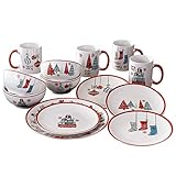 American Atelier Holiday Christmas Round Dinnerware Set – 16-Piece Stoneware Party Collection w/ 4...