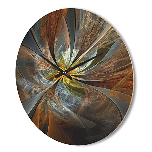 Designq 'Yellow Symmetrical Fractal Flower' Modern Wood Wall Clock Large Decorative Modern Wall Clock Oversized Wood Clocks For Living Room Décor #TOP1