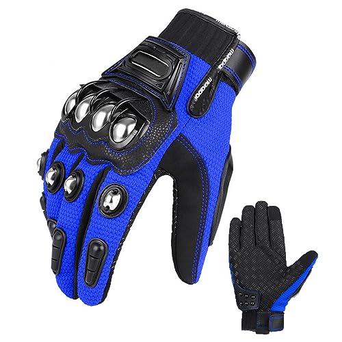 REUset Gants de Moto pour Homme Et Femme,Gants de Course pour Écran Tactile,Pas de Doigt/Doigt Complet Gants de Course pour Écran Tactile,Poing Americain Arme Defense Gants Moto,Bleu1-L
