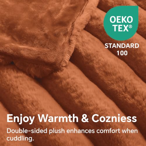 Image of BEDELITE Faux Fur Throw Blanket for Couch, 770GSM, 60 inch x 80 inch, Burnt Orange
