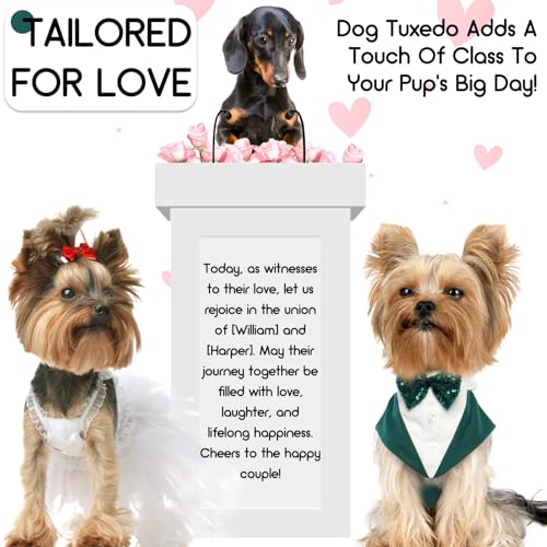 Hjyokuso Hund Smoking Anzug & Bandana Set, Hund Hochzeit Anzug, Hundekostüm für Kleine, Mittlere und Große Hunde, Hundekleidung für Hochzeit, Geburtstage, Partys, Weihnachten und Halloween - Grün