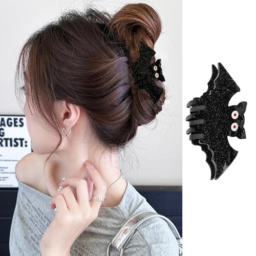 1 Pack Black Bat Hair Claw Clips for Women Halloween Bat Hair Clips Acrylic Large Hair Jaw Clips for Thick or Thin Hair Strong Hold Hair Barrette Costume Cosplay Party Hair Accessories Supplies