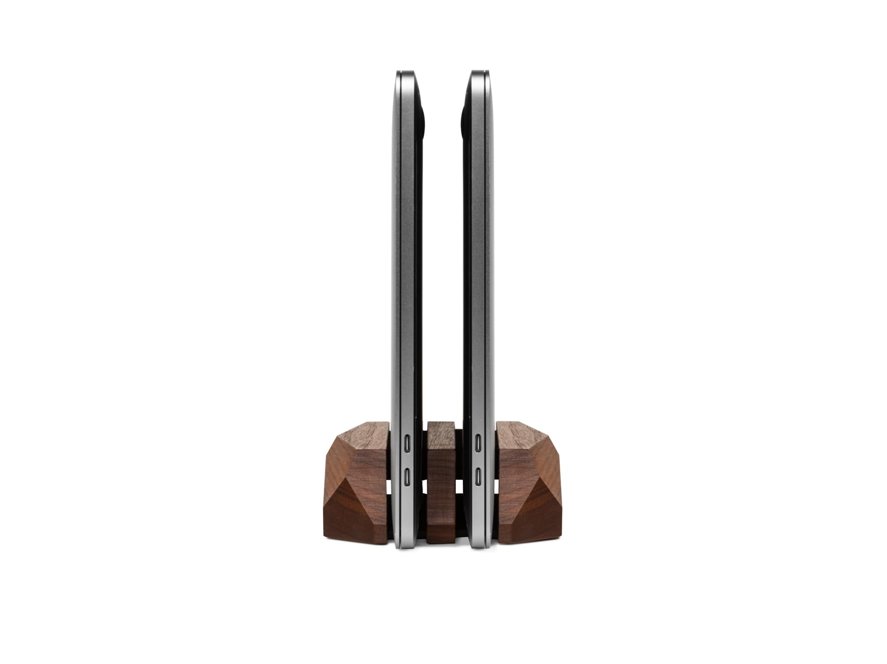 Oakywood - Laptop Ständer Vertikal - Laptop Stand aus Holz - Halterung für 2 Laptops, Verstellbar - Kompatibel mit MacBook Pro, Kompatibel mit MacBook Air, Kompatibel mit iPad - Walnuss