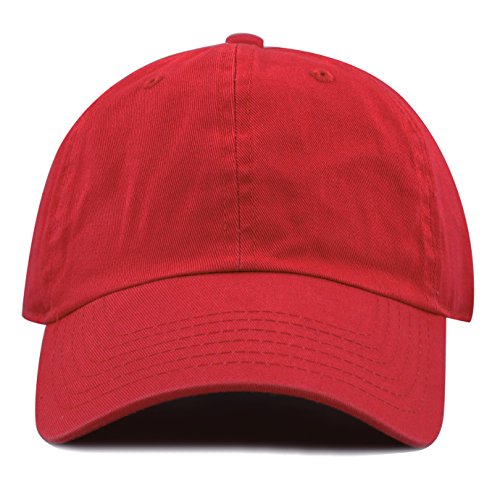 The Hat Depot Kids Washed Low Profile Cotton And Denim Plain Baseball Cap Hat (2-5 Yrs, Red) #TOP1