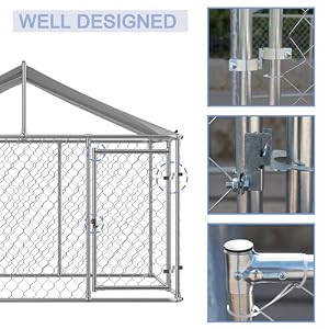 Large Outdoor Dog Kennel, Heavy Duty Dog Cage with Waterproof Roof and Secure Lock, Galvanized Steel Dog Fence House Enclosure, Dog Playpen for Outside Backyard, Silver (90 x 90 x 65 in) Large Outdoor Dog Kennel, Heavy Duty Dog Cage with Waterproof Roof and Secure Lock, Galvanized Steel Dog Fence House Enclosure, Dog Playpen for Outside Backyard, Silver (90 x 90 x 65 in)