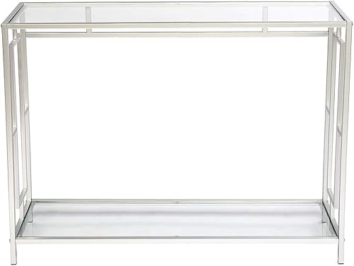 Miniatura 6 de Mesa de sofá estrecha de 2 niveles, mesa de entrada moderna, mesa auxiliar de consola de vidrio, diseño circular detrás de la mesa del sofá, mesa