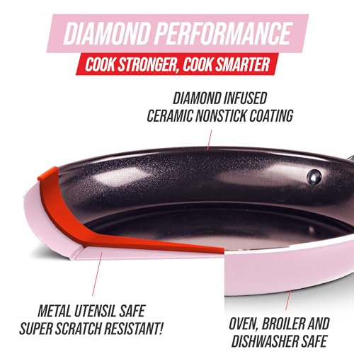 Image of Blue Diamond Cookware Diamond Infused Ceramic Nonstick 10 inch Frying Pan Skillet, PFAS-Free, Dishwasher Safe, Oven Safe, Pink