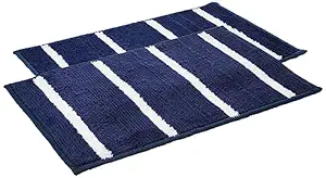 Amazon Brand - Solimo Super Soft Microfiber Anti-Skid Bath Mat (Pack of 2, Blue)