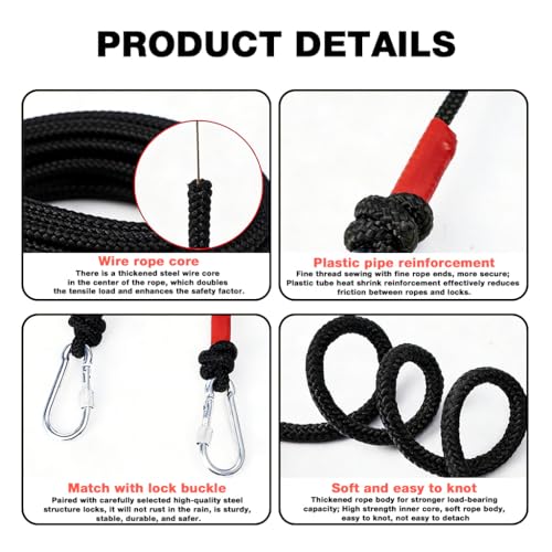 Image of HASTHIP 10m Clothes Drying Rope - Heavy Duty Polyester Cloth Rope for Drying Clothes with Hook 8mm Steel Core Clotheslines Wire Cloth Dry Ropes Wire, Black