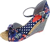 Ruby Shoo MOLLY Vintage Blüten Flower Jeans 50s Riemchen WEDGES / Pumps Rockabilly