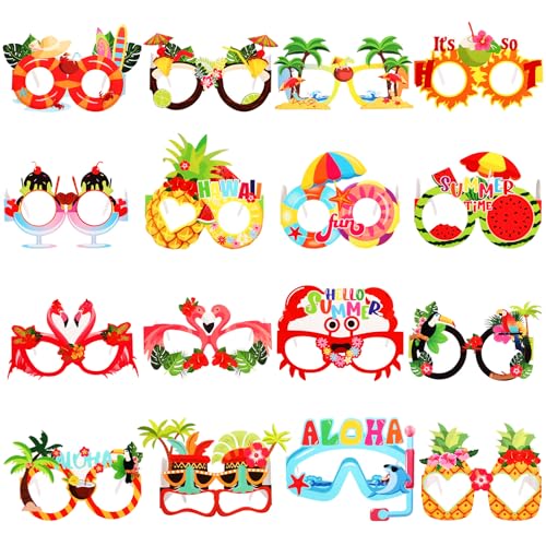 Angirlish 32 Pack Hawaiian Luau Paper Glasses Summer Pool Fun Sunglasses