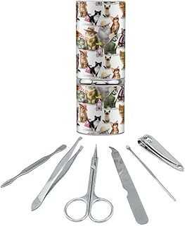 Cats Kittens in Hats Pattern Stainless Steel Manicure Pedicure Grooming Beauty Care Travel Kit