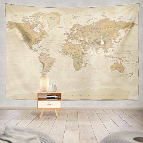 Summor Wall Tapestry, Wall Hanging Tapestry Map World Vintage Medieval Tapestry Asia Europe