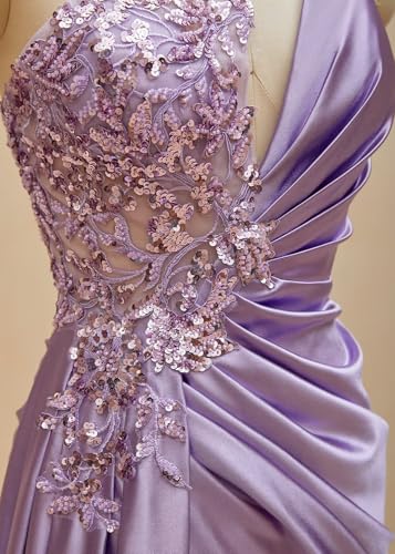 Womens One Shoulder Prom Dresses 2025 Elegant Mermaid Satin Ruched Formal Evening Dresses4