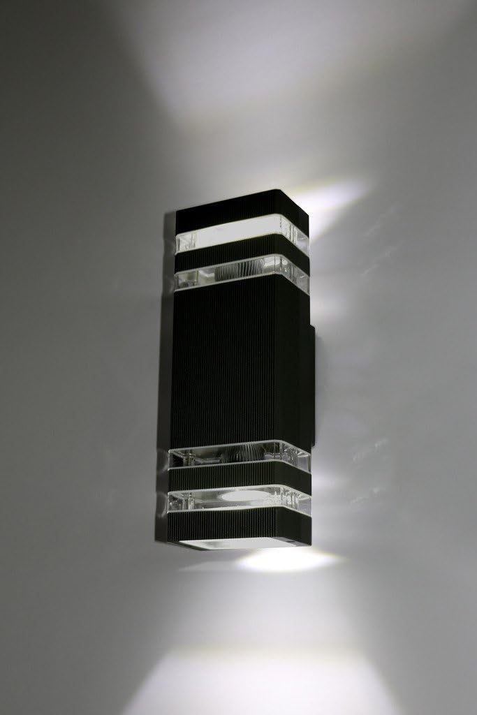 10W(2x5W) Pure White LED Outdoor Up/Down Light Bulb-Replaceable Lamp Black Finish