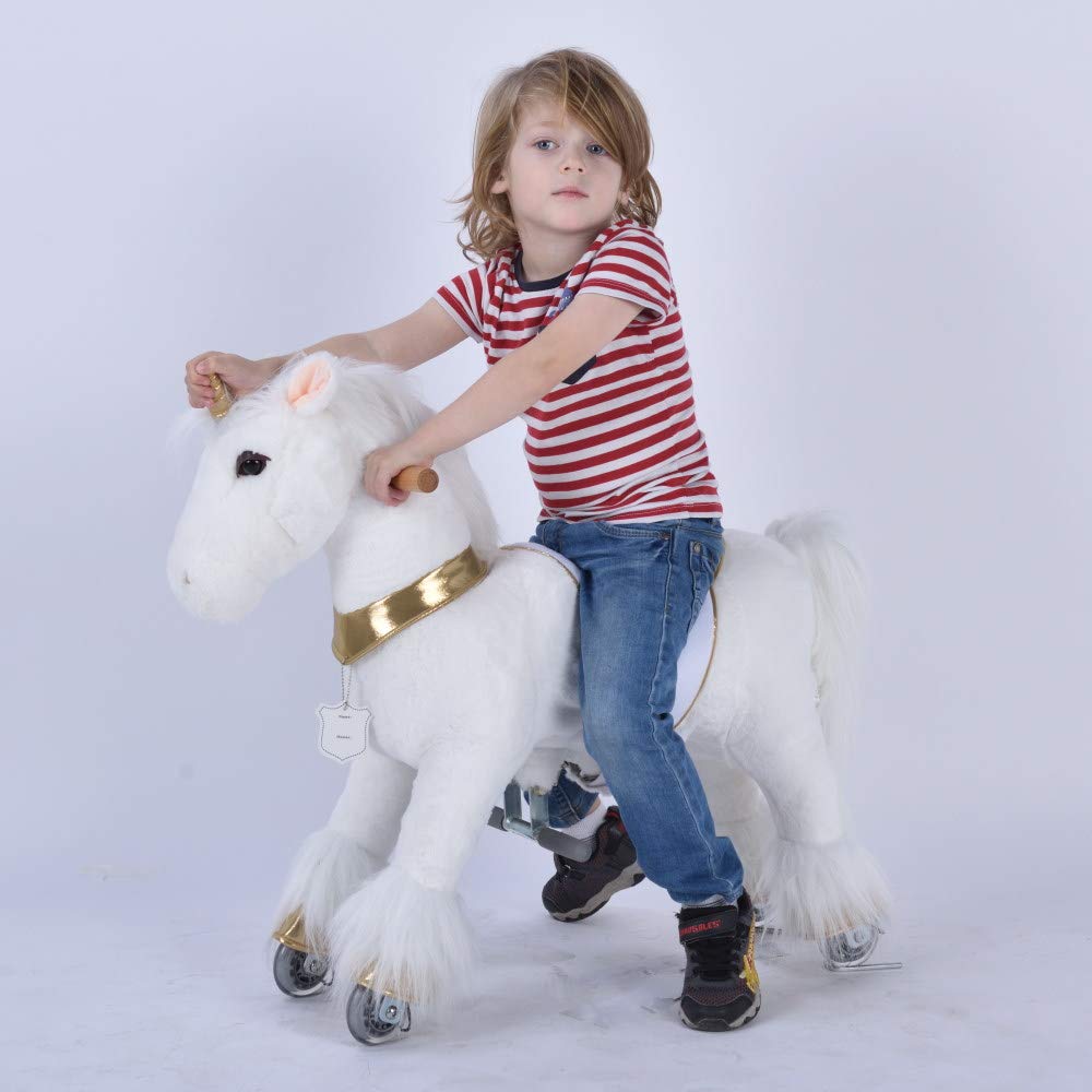 Horse Best Birthday Present for Boys. Action Pony Toy, Ride on Large 29'' for Children 3 Years Old to 6 years old, Amazing Birthday Surprise.Unicorn with golden horn.