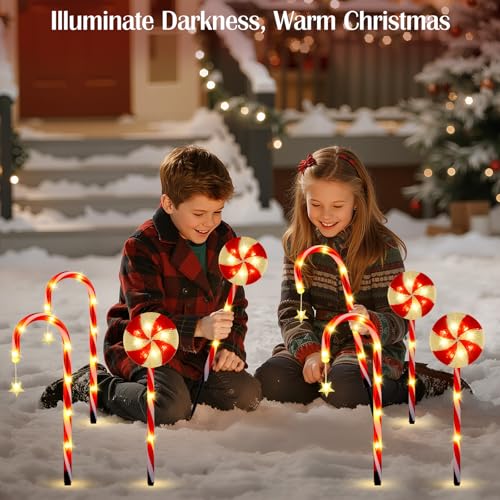 Luxspire Christmas Pathway Lights Outdoor, 8 Pack Solar Walkway Light Waterproof & Auto On/Off, Outdoor Candy Cane Christmas Decorations for Holiday Garden Patio Lawn Yard, Candy Canes by Luxspire - Image 7