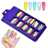 HQdeal 100 Piezas Puntas de Uñas Postizas, Largas Vistoso Artificiales Acrílico Uñas Falsas, Uñas Postizas de Color Sólido, Uñas Postizas Francesa con Caja para Mujeres Niñas, 10 Tamaños (A)