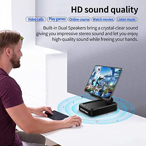 Image of JTEMAN Tablet Stand with Bluetooth Speaker, Adjustable Foldable Desk Dock