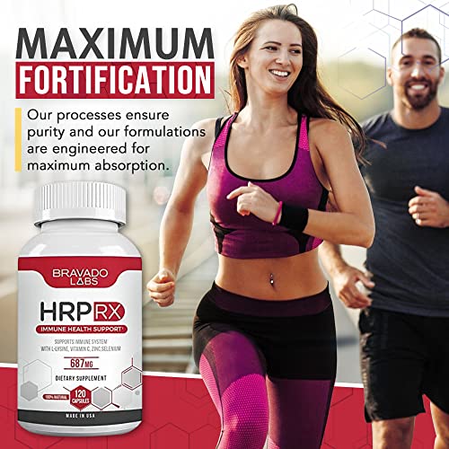 Bravado Labs Premium Herpees Supplement - Outbreak Support with Super Lysine - Immune Support Medicine Supplement for Adults (120 Capsules) - Thumbnail 2