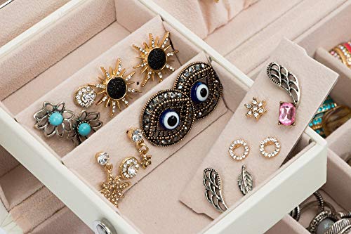 Jewelry Box Organizer Three-Layers Leather Jewelry Display Case With Retro Lock And Mirror (Three-Layers, Cream White) #TOP6