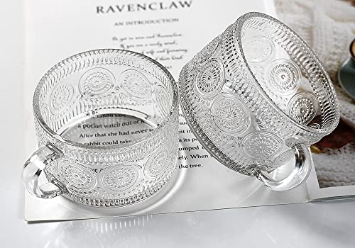 Luxu Vintage Glass Coffee Mugs 14Oz Set Of 4 Clear Glass Tea Cups,Stackable Glass Coffee Cups,Cute Coffee Bar Accessories,Iced Coffee Glasses,Clear Embossed Glass Cups For Cappuccino,Latte,Beverages #TOP4