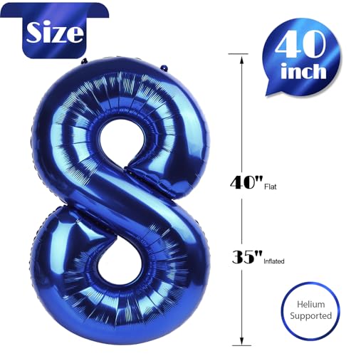 Image of Night Blue 8 Balloon, Number Balloons 40 Inch, 8th Birthday Decorations, Birthday Balloons, Night Blue Party Supplies, Number 8 Balloon