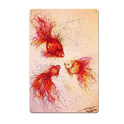 HMMY en Métal Affiche Plaque Murale Étain Poisson Rouge Art Abstrait Affiche Boutique Décoration Murale 20 * 30cm Cover