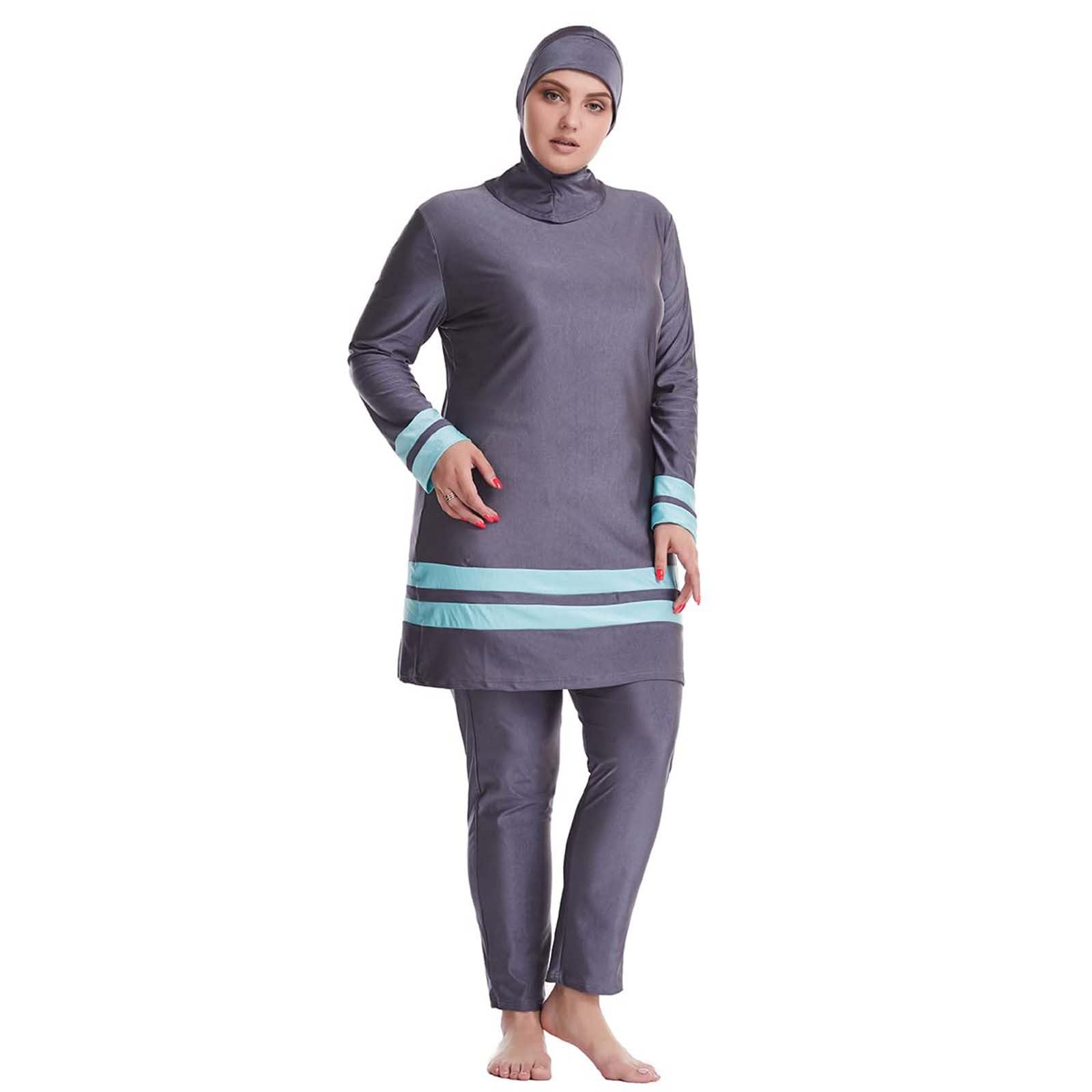 Femmes été Burkini Musulman Maillots de Bain Femme 3 Pièces Maillot de Bain Maillot de Bain Manches Longues Plage Maillot de Bain Plage Cover Ups