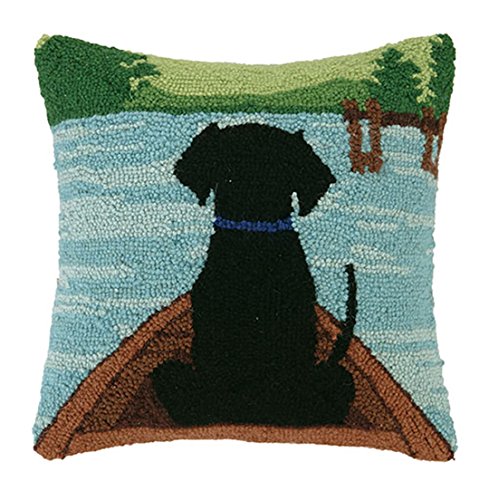 Peking Handicraft Black Lab In Canoe, Hook, 14X14 Throw Pillow #TOP10