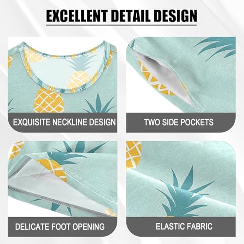 ALAZA Pineapple Cartoon Funny Pajamas Set Short Sleeve Cotton Sleepwear Summer Pjs 2 Piece 5-14Y4