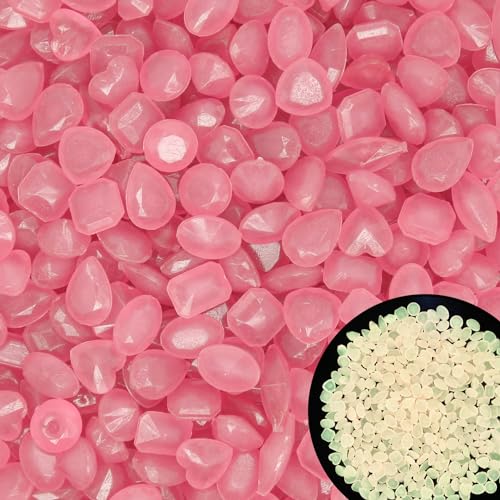 1000pc Glow in The Dark Rock Outdoor Decorative Stones Glowing Rocks Landscaping Pebbles Luminous Stone for Garden Patio Aquarium Walkway Driveway Lawn,Pink