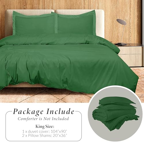 Image of ROYALE LINENS Hunter Green Duvet Cover King Size - 3 Piece Bedding Comforter Covers - Zipper Closure - 1 King Duvet Cover 104x90 inches and 2 Pillow Shams - No Comforter Included