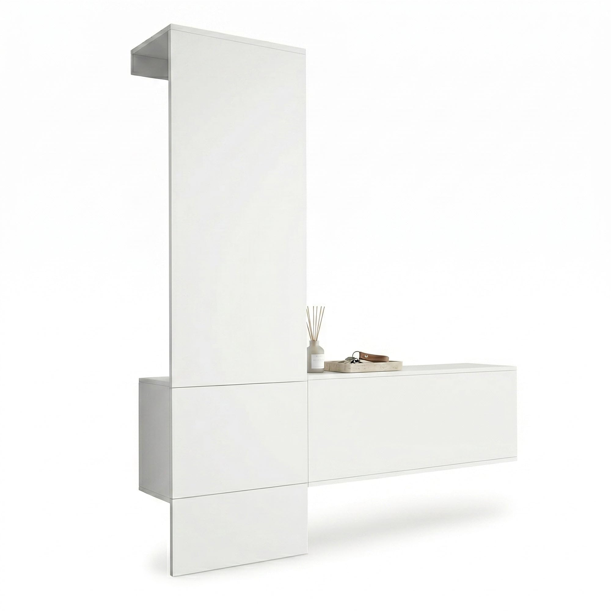 Garderoben-Set Nivo, Minimalistische Flurgarderobe mit Push-to-Open, Made in Germany Eingangsmöbel, Weiß matt (52 x 193 x 35 cm)