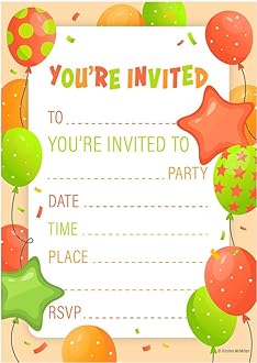 32 Kids Childrens Birthday Party Invitations with Envelopes Invitation Pack of 32 Orange Balloon Invites - Designed and Printed in the UK