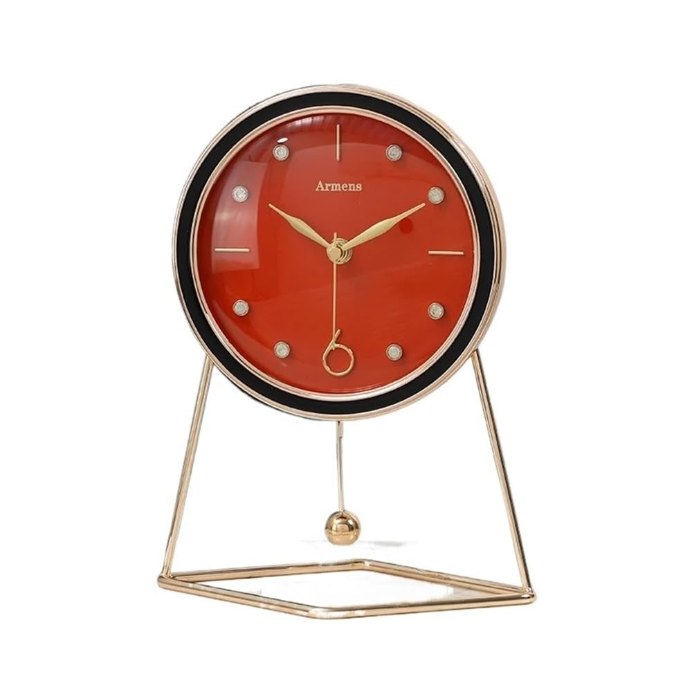 B3F7M4R9J2 Table clock Simple Design Nordic Table Clocks Silent Modern Living Room Decor Desk Electronic Metal Home(Red)