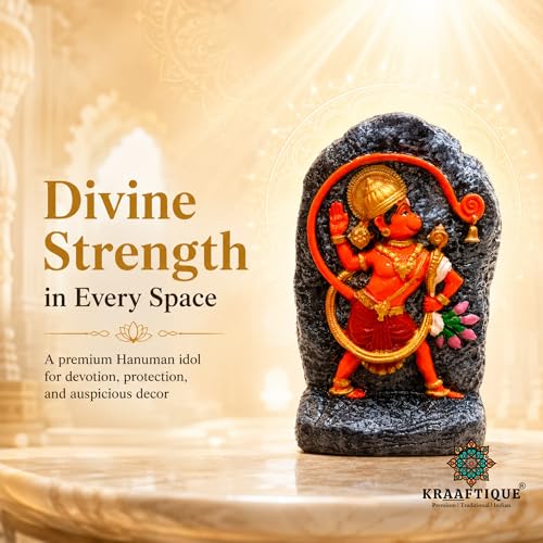 Image of Hampi Kesari Nandan Hanuman Idol for Home Temple | Polyresin Lord Hanuman Murti for Pooja Room, Office Desk & Home Decor