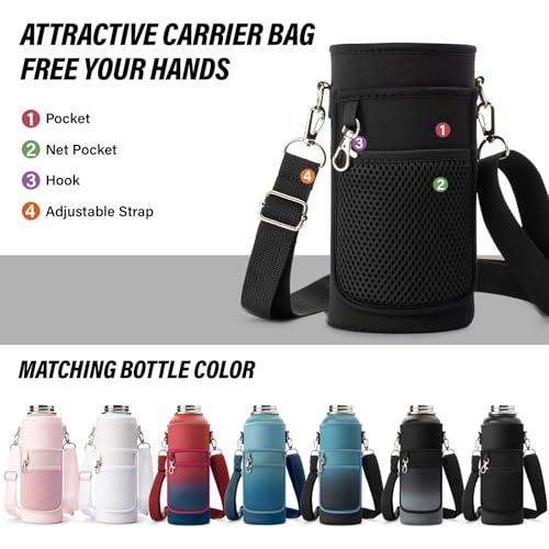 32 oz Insulated Water Bottle | Thickened Stainless Steel Vacuum Metal | Portable Sports Water Jug for Gym and Hiking with Straw, Carrier Bag, Handle Strap | BPA-Free 32 oz