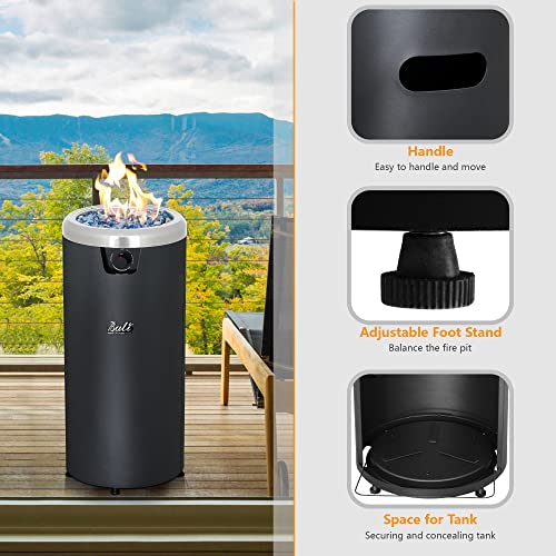 Bali Outdoors Round Propane Fire Pit Gas Firepit Fire Column, Blue Fire Glass, 15'' D X 32.6''H, Black #TOP2