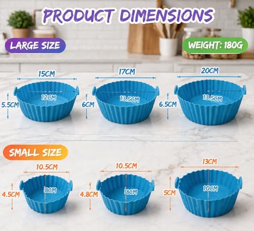 Image of Clazkit Reusable Air Fryer Silicone Liners (6 PCS) | Non-Stick, Heat Resistant Baking Tray Inserts | Dishwasher Safe | Oil-Proof Airfryer Accessories | Multicolor