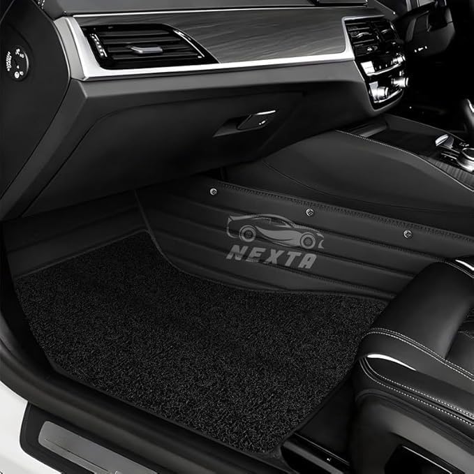 Image of Premium 12D Car Foot Mat for Mahindra XEV 9S EV -7 Seater (All 3 Rows) Complete Set| Luxury Leather | Double Layered | Waterproof and Washable | Custom Fit | Detachable Grass Mat | Full Black