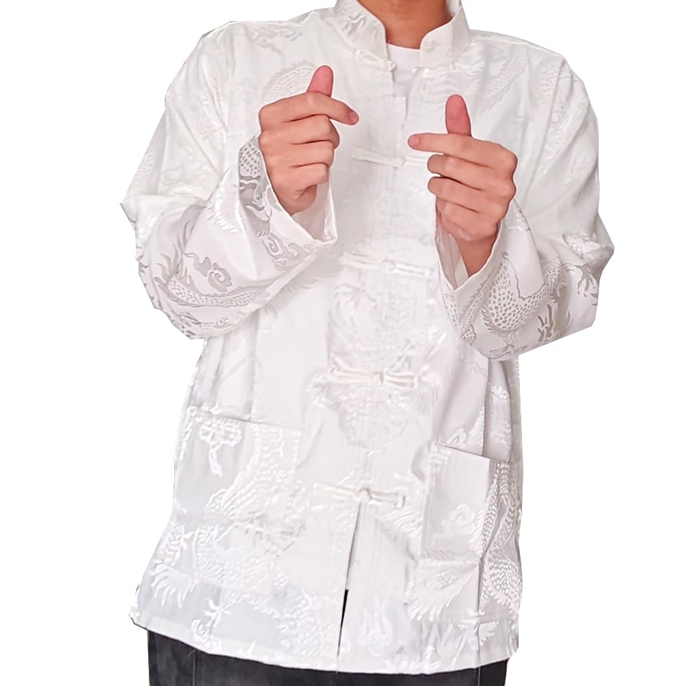 Chinese Martial Arts Uniform Tang Suit for Men Breathable Fabric Kung Fu Wing Chun Hanfu Traditional Suit (White, Large)