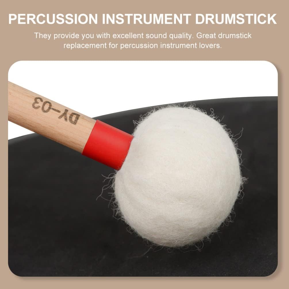 2Pcs Red Felt Drumsticks with Wooden Handle Perfect for Bass Drum and Percussion Instruments - Durable Mallet Sticks for Drummers